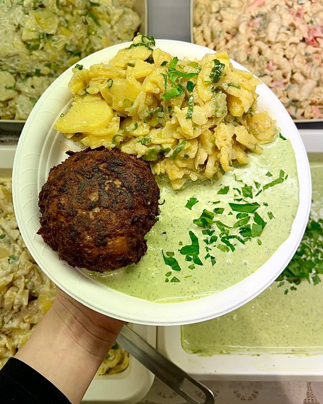 A plate of Grüne Soße, potatoes and a regional speciality at Frankfurt’s Kleinmarkthalle